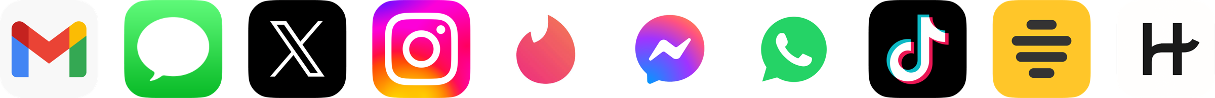Works in Gmail, Messages, X, Instagram, Tinder, Messenger, WhatsApp, TikTok, Bumble and Hinge