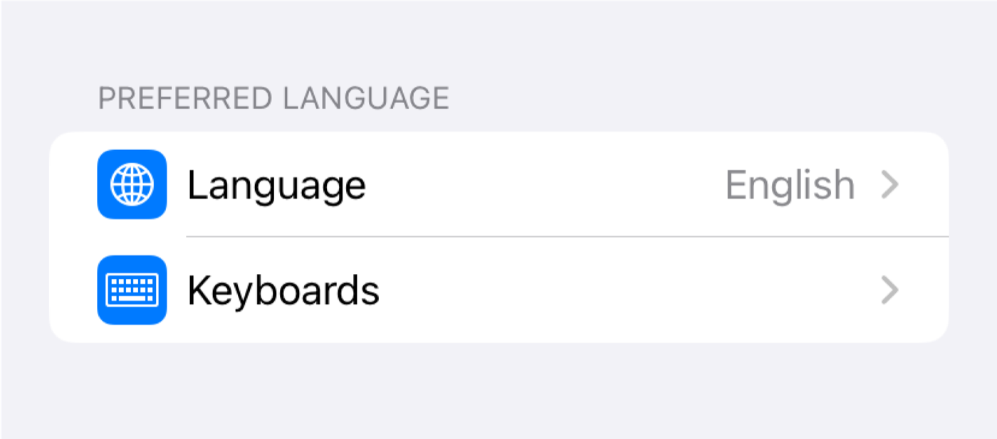 iOS Settings showing the Keyboards row under General → Keyboard